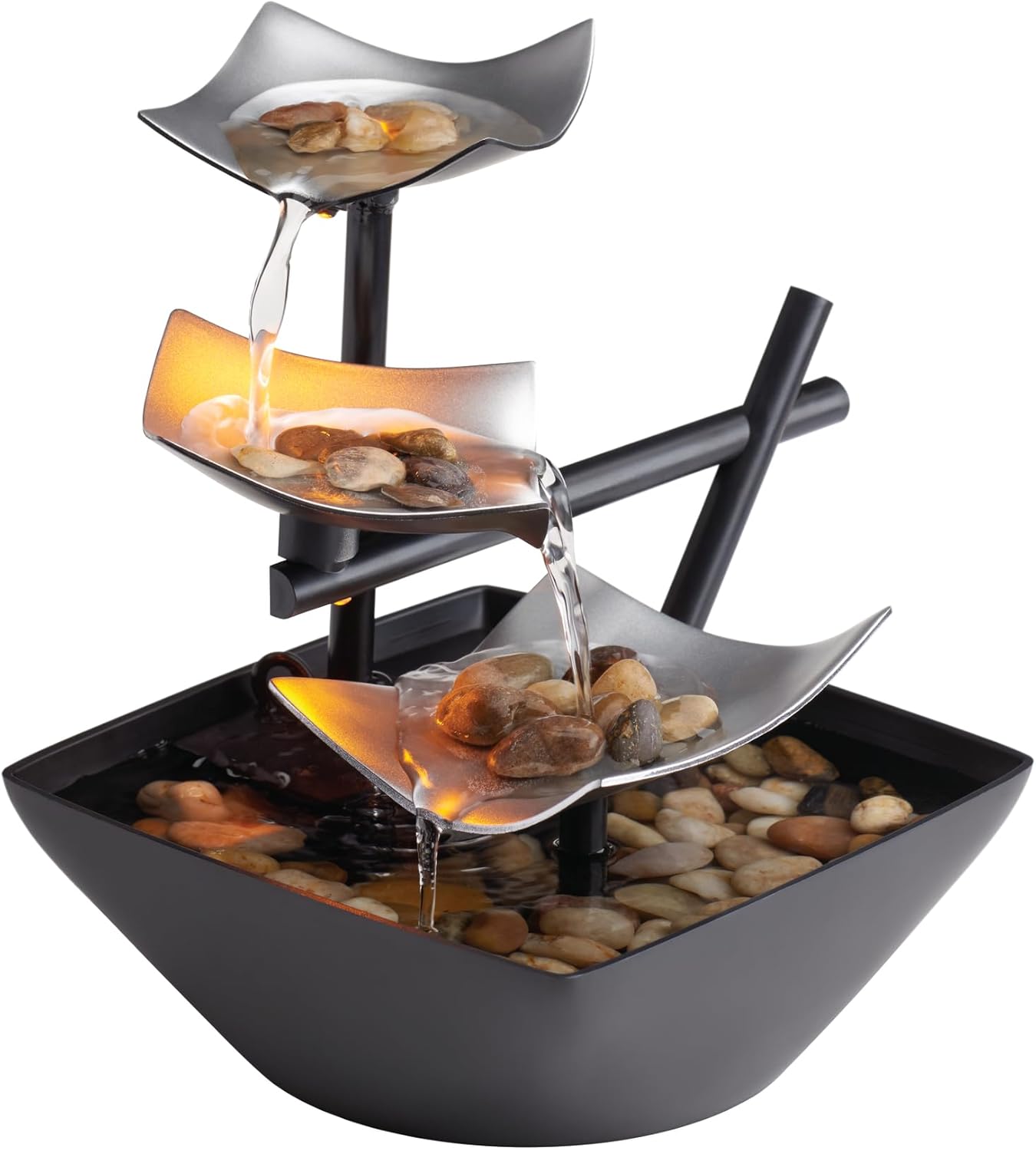 EnviraScape Silver Springs Tabletop Fountain – Relaxing 3-Tier Waterfall Decor